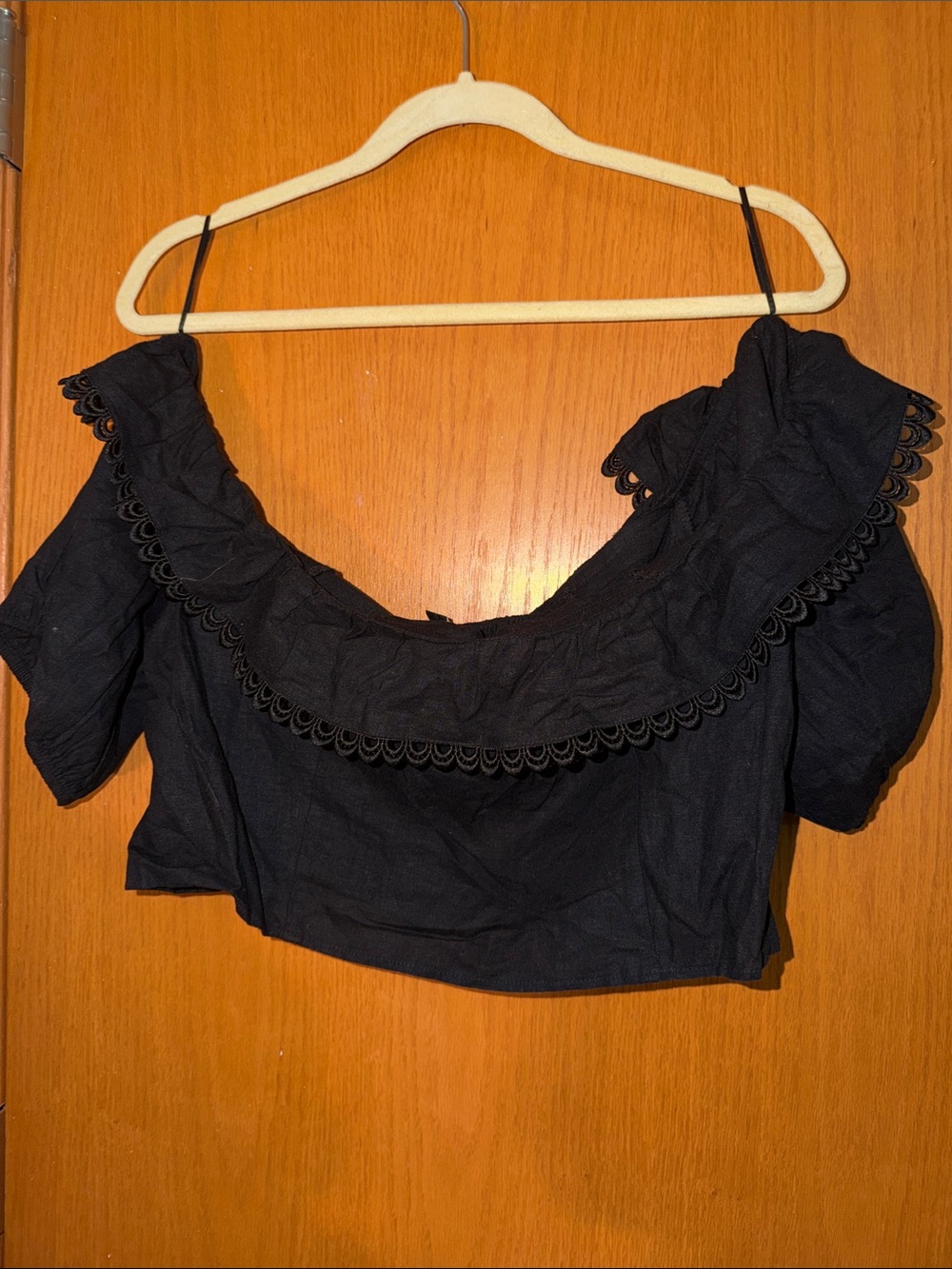 Express Black Off-Shoulder Ruffle Crop Top